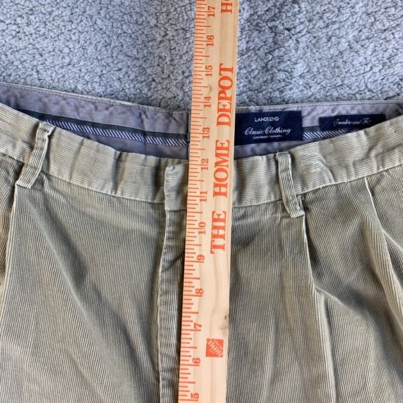 Lands' End Corduroy Pants Mens 37 Khaki Chino Traditional Fit Pleated Casual - Picture 11 of 12